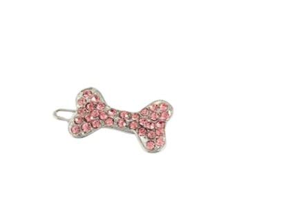 Emily Pets Dog Bone Crystal with Rhinestone Iridescent Hair Clip Barrette Dog Bow Shape Hair Barrette for Dog - Pink