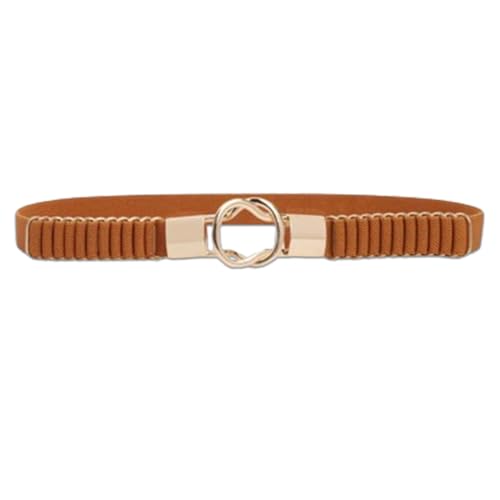 FDreaM Women Wide Elastic Waist Belt, Vintage Stretchy Waistband with buckle, Retro Fashion Ladies Belts for Dresses Jeans Pants, Brown, One Size