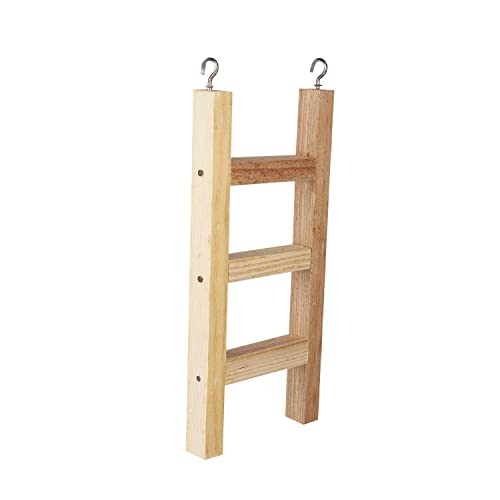 Emily pets 3 Stairs Fun Natural Wooden Ladder Toy for Training, with Hooks, Designed for Birds, Parrot, Budgies and Other Small, Medium Birds (Brown, Size: W 12.5 X H 31 cm)