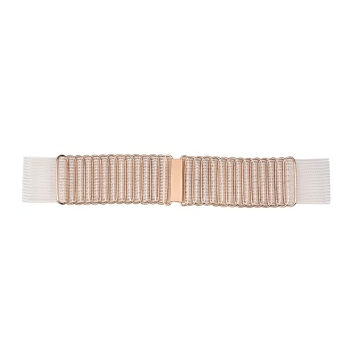 FDreaM Women's Elastic Waist Belt with Metal Stretch Buckle | Adjustable Wide Fashion Belt for Dresses, Kurtis, Gowns, Tops & Tunics (White)