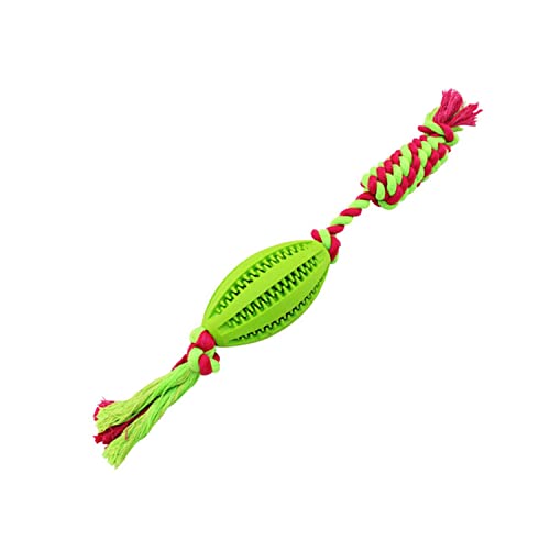 Emily Pets Dental Rugby Molar Dog Ball with Rope,Dog Treat Ball Dog Flossy Chews Toy Cotton Rope Ball, Tooth Cleaning Toy for Dogs Training Playing Chewing(L,Green)