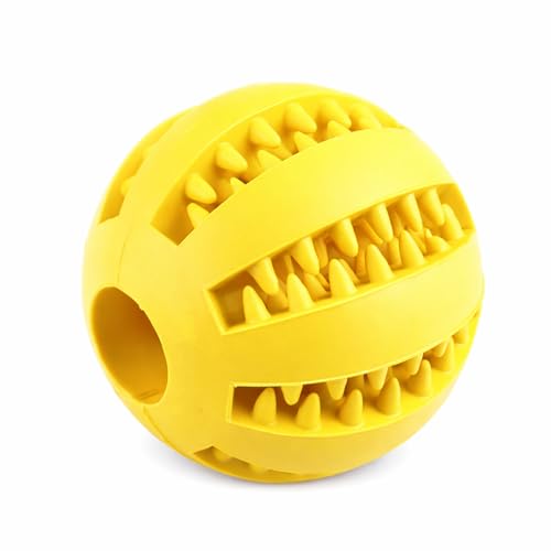 emily pets Dog Ball Toys for Pet Tooth Cleaning, Chewing, Fetching, IQ Treat Ball Food Dispensing Toys (Yellow)