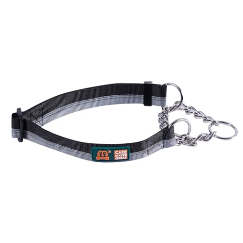 Cature Care by Nature Martingale Collar for Dogs Reflective Nylon Dog Training Collars Soft Padded No Pull Adjustable Collars Stainless Steel Chain Collar for Large/Medium/Small Dogs (Black, M)