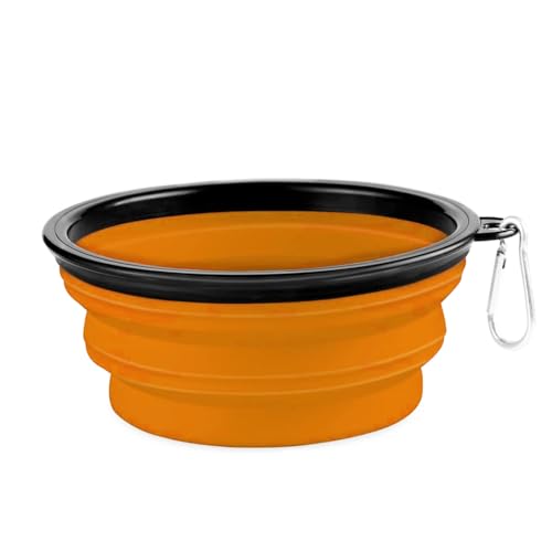 Emily Pets Collapsible Pet Bowl Dog Bowl, Portable Silicone Pet Feeder, Foldable Expandable for Dog/Cat Food and Water, Travel Bowl for Camping (Orange)