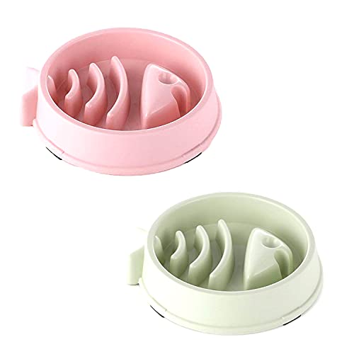 Emily Pets Pet Slow Eating Feeder Dog Bowls Pack 2 Combo Eco-Friendly Durable Non-Toxic Preventing Choking Dog Feeder l Healthy Design Bowl for Dog Pet Fun Foraging(Set of 2,Green-Pink)