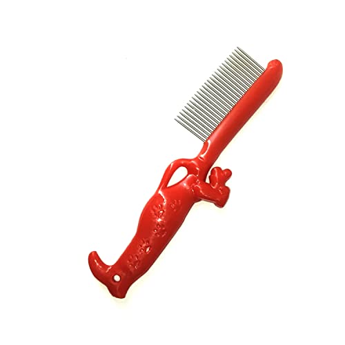 Emily Pets Stainless Steel Teeth Cat and Dog Pet Grooming Comb, Safe & Gentle Removes Loose Undercoat and Tangled Hair, Metal Comb for Long and Short Haired Cats and Dogs, Grooming Tool(Red)
