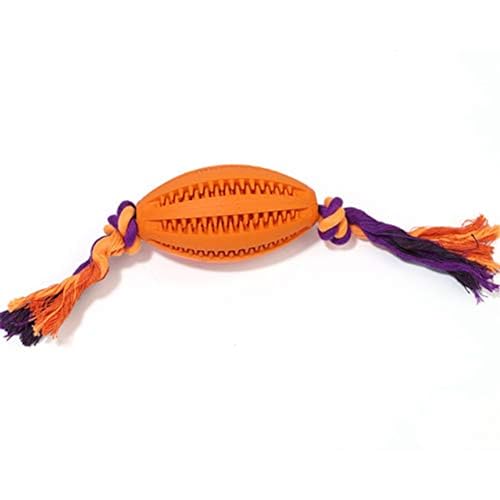 emily pets Rugby-Shaped Dog Molar Toy with Rope Dog Pet's Toy Teeth Growth Training Chewable Bite Pet's Care Products (Orange)