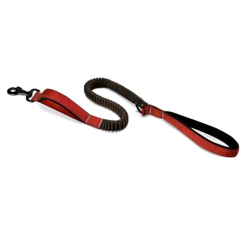 Cature Care by Nature Dog Leash with Double Padded Handles and Bungee Rope, Reflective Training Leash with Traffic Handle for Medium to Large Dog Breeds, Adjustable Lengths (4-5.5 ft) Red