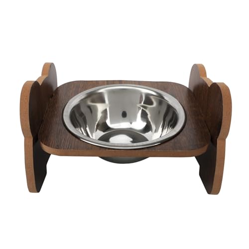 Emily Pets Elevated Wooden Pet Bowl with Stainless Steel Feeding Dish, Raised Food & Water Bowl Stand for Dogs and Cats, Anti-Slip, Durable, Easy to Clean
