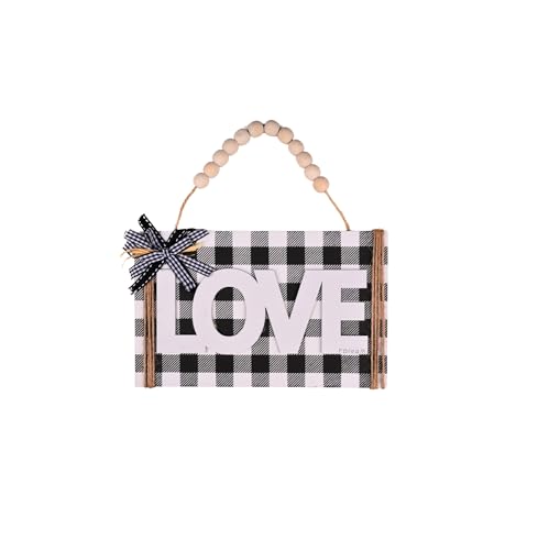 F Dream Love Sign for Door Christmas Decorations, Black and White Buffalo Check plaid Wood Sign Kitchen Wall Decor, Farmhouse Indoor Outdoor Decor, Housewarming Gifts 9.2 Inch X 5.7 Inch