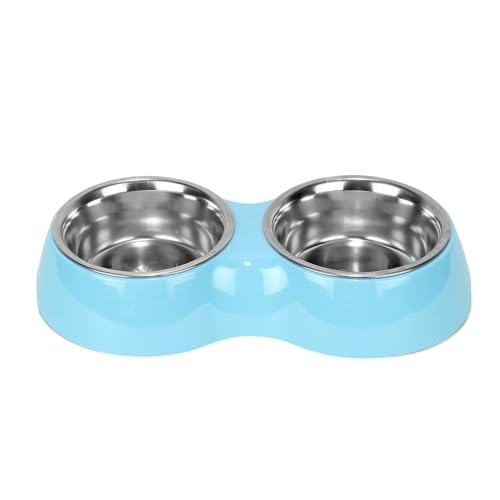 Cature Care by Nature Double Dinner Set Stainless Steel Food Water Feeding Bowls Melamine Bowls for Pets, Dogs, Cats, Puppy Blue Color & Size: Small (420ml)