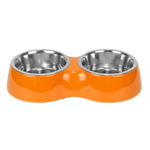 Cature Care by Nature Double Dinner Set Stainless Steel Food Water Feeding Bowls Melamine Bowls for Pets, Dogs, Cats, Puppy Orange Color & Size: Medium (800ml)