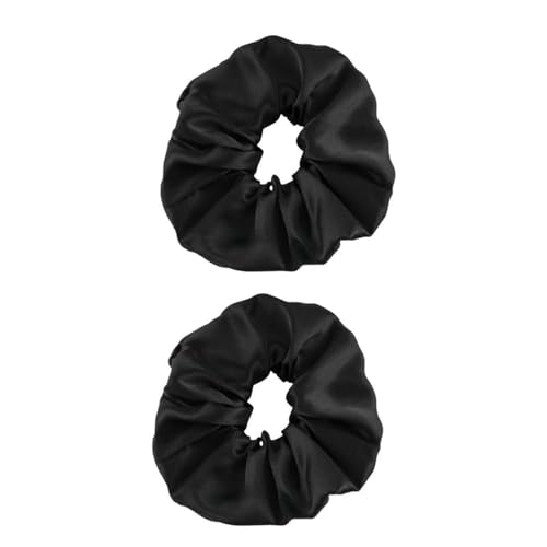 F DREAM Silk 100% Pure Hair Scrunchies for Womens and Girls Mulberry Silk Soft Hair Ties Natural No Damage for Ponytail Holder Cute Tie (Color-Black)(Pack2)