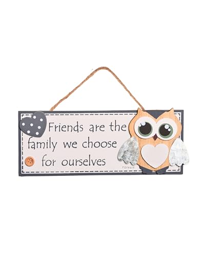F DREAM Motivational Owl Board for Wall Hanging (Friend are The Family We Choose for Ourselves) Wooden Art Decoration Item for Home, Living Room, Bedroom, Decoration Items, Home Décor