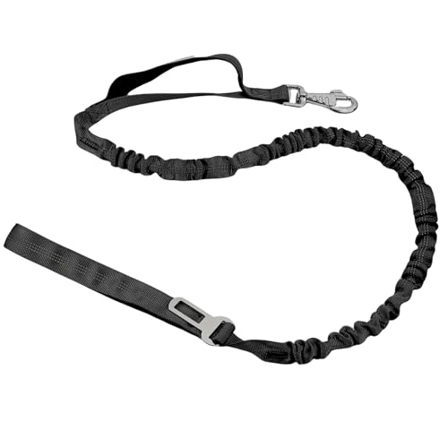 Cature Care by Nature Bungee Dog Leash for Shock Absorption - Heavy Duty No Pull Training Leash for Medium & Large Dogs - Black, 4FT with 2 Padded Handles