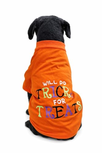 Lulala Dog T-Shirt Costume “Will Do Trick for Treats” | Soft Cotton Printed Pet Clothing for Dogs | Comfortable Apparel for Small & Medium Breeds