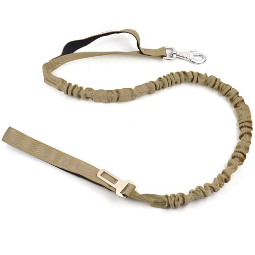 cature Care by Nature Bungee Dog Leash For Shock Absorption-Heavy Duty No Pull Training Leash For Medium&Large Dogs-Khaki,4Ft With 2 Padded Handles