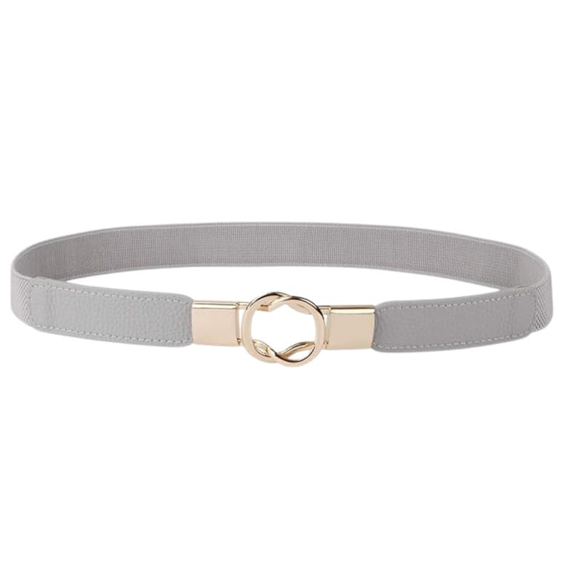 FDreaM Women's Tan Elastic Waist Belt with Gold Double Ring Buckle, Stretch Fashion Belt for Dresses, Jeans & Casual Wear (Grey)