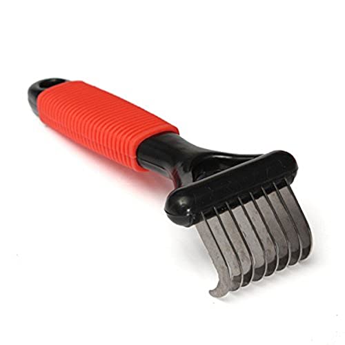 Emily Pets Pet Thick Hair Fur Shedding Remove Grooming Rake Comb Dog Cat Brush Pet Dematting Fur Rake Comb Brush Tool with Long 1.5 Inches Steel Safety Blades(Red)