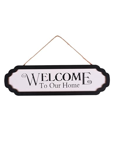 F DREAM Welcome Sign - Welcome to Our Home Sign, Hanging Rustic Wood Sign, Welcome Sign for Front Door Decoration Black and White, Ideal for Home or Farmhouse Style Décor, Decoration Items