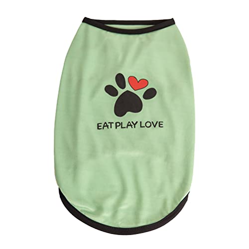 Lulala Printed Pet Shirt Summer Pet T Shirt Cool Puppy Pet T-Shirts Soft Breathable Pet Sweatshirt for Small Medium Cats (Heart Love Paw Pattern (Parrot Green, 16 INCH)