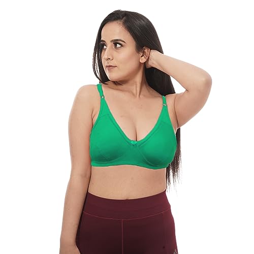 Lulala Women's Wirefree Non Padded Super Combed Cotton Elastane Stretch Full Coverage Everyday Bra with Adjustable Straps Cotton RAMAGREEN 32 B