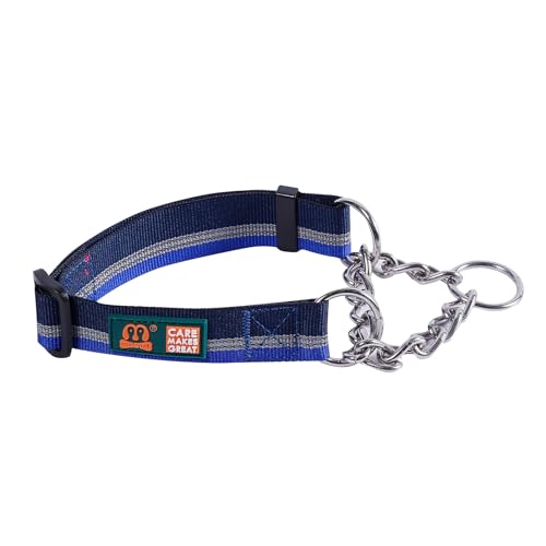 Cature Care by Nature Martingale Collar for Dogs Reflective Nylon Dog Training Collars Soft Padded No Pull Adjustable Collars Stainless Steel Chain Collar for Large/Medium/Small Dogs (Blue, L)