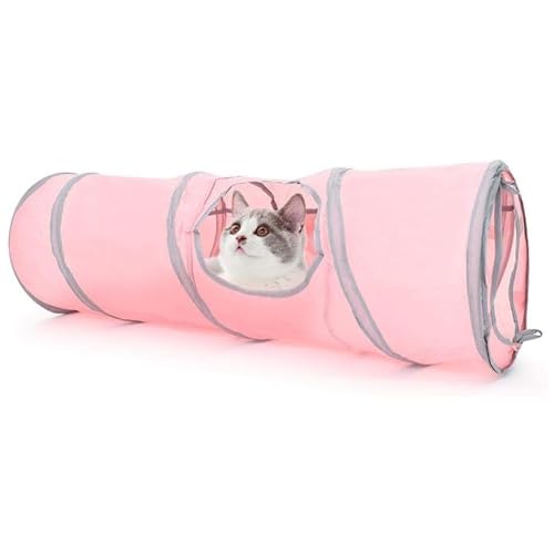 Cature Cat Tunnels For Indoor Cats - 2 Way Durable Cat Toys, Foldable And Collapsible Tube For Small Pets, Cats, Kitties, Dogs, Rabbits (Pink)