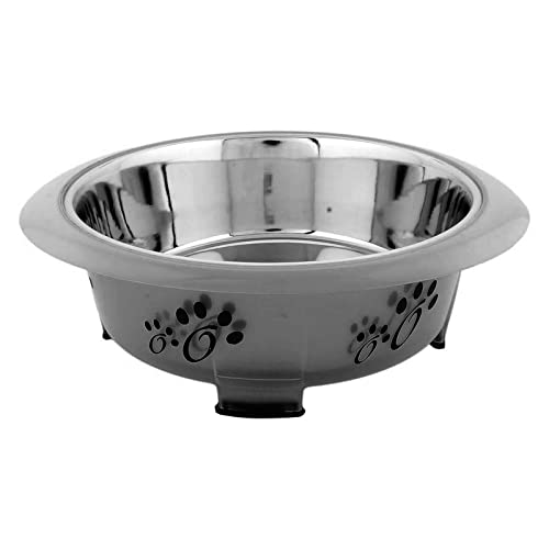 Emily Pets Designer Oval Fusion Pet Feeder Bowls with Non-Skid Bottom (Grey, Large)