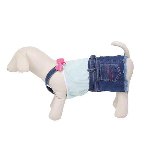 Lulala Pet Dress One Shoulder Autumn Pet Denim Jeans with Pocket-Pet Outfits Pet Pretty Off Shoulder Dress for Pets-Comfortable and Casual Pet Clothes(12 Inch,Sea Blue)