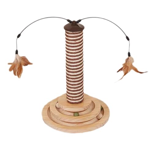 Emily Pets Kitten Sisal Scratcher Toy, Cat Scratching Post with Hanging Balls, Interactive Cat Toy with Two-Tier Tracks, Wooden Cat Toy for Indoor Cats and Kittens (Two-Tier Track)