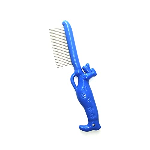 Emily Pets Stainless Steel Teeth Cat and Dog Pet Grooming Comb, Safe & Gentle Removes Loose Undercoat and Tangled Hair, Metal Comb for Long and Short Haired, Professional Grooming Tool(Blue)