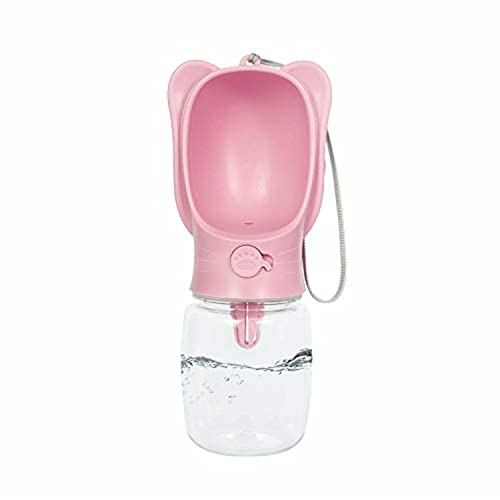 Emily Pets Dog Water Bottle Portable Plastic Pet Water Bottle Leak Proof Dog Cat Water Dispenser Lightweight Dog Travel Water Bottle Bowl for Walking, Hiking, Travel, BPA Free Food Grade(Pink,S-350ml)