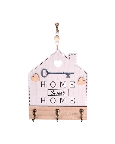 F Dream Key Holder for Wall Decorative Hooks Home Sweet Sign House Decor Hers-Rustic-Homely Storage Hooks Wall Hanging Hooks Wooden Sign Key Hanger Strap