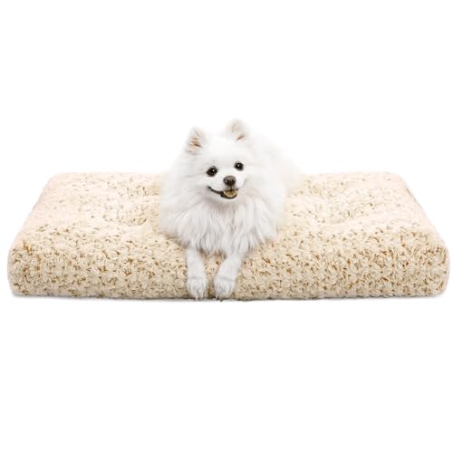 emily pets Washable Dog Bed Deluxe Plush Dog Crate Beds Fulffy Comfy Kennel Pad Anti-Slip Pet Sleeping Mat for Small, Medium and Large Dogs Breeds, 35" x 23" (Cream, L)