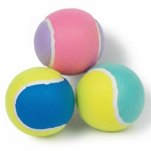 emily pets Squeaky Tennis Ball Dog Toy | Soft Rubber Interactive Chew Balls for Dogs & Cats | Indoor & Outdoor Play | Color May Vary (Pack of 3)
