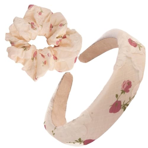 F DREAM Padded Headband,Floral Lace Bow Decor Headband,Fashion Headbands for Girls Women (Pack2-White-Pink)
