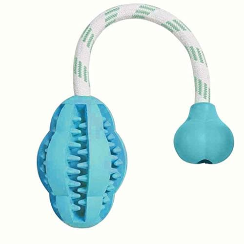 emily pets Dog Chew Fetch Rope Toy for Aggressive Chewers,pet Food Dispenser Leaking Rugby Ball Toy with Toothbrush Dog Chew Ball Natural Rubber Molar Stick Chew Toys Tug of war(Blue)