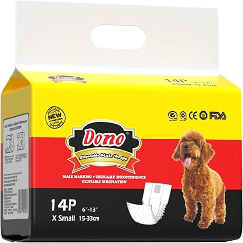 DONO Disposable Male Wraps Dog Diapers Super Absorbent Soft Diapers Male Dogs Wetness Indicator, 14pcs (Size: X-Small, 6''-13'')