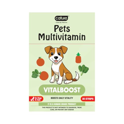 Cature Care by Nature Pets Multivitamin for Dogs & Cats | VitalBoost Daily Health Supplement Strips | Human Grade Pet Vitamins | Immunity & Energy Support | 30 Strips