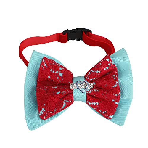 Lulala Dog Cotton and Net Febric Bow with Detachable Brooch Adjustable Dog Pet Costume Collar Bow Tie Dogs Cats Puppy Tie Neck Tie -Perfect for Wedding Tie Party Accessories(L,Pink-SkyBlue)