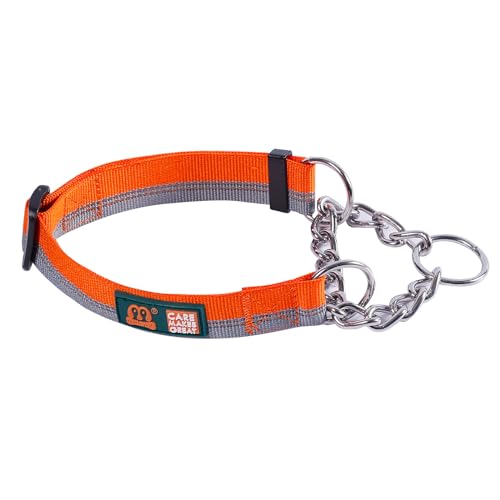 Emily Pets Martingale Collar for Dogs Reflective Nylon Dog Training Collars Soft Padded No Pull Adjustable Collars Stainless Steel Chain Collar for Large/Medium/Small Dogs (Orange, S)