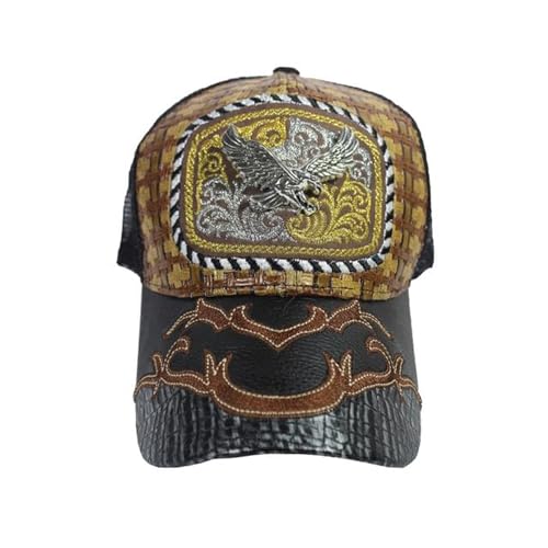 Lulala Straw Design Metallic Rodeo Cowboy Eagle Metal Logo Trucker Mesh Baseball Cap