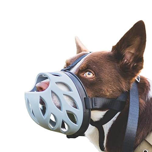 SRIPET Dog Muzzle to Prevent Barking, Biting and Chewing, Soft Rubber Basket Muzzle for Small, Medium and Large Dogs (1 - Toy Poodle, Grey)
