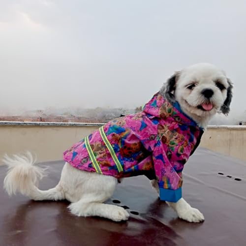 Lulala Dog Raincoat, Waterproof Hooded Jacket, Princess Pattern, Reflective Stripes, Pet Rain Jacket, Small to Large Dogs (Pink-28 Inch)