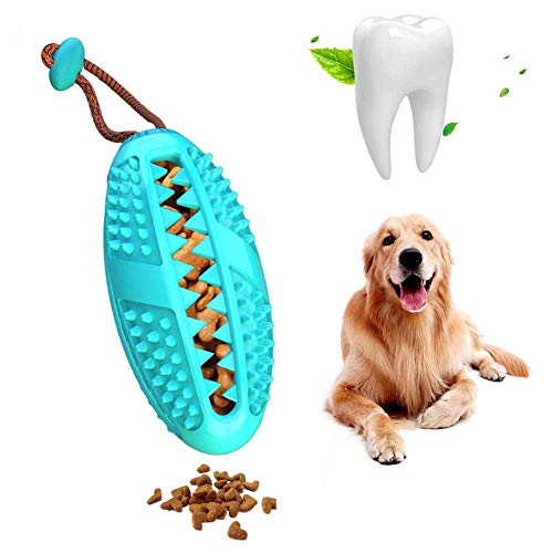 emily pets Rubber Feeder Dog Toys Chewable Light Rugby Ball Design, Natural Rubber Toy, Playing Toys for Dogs, Puppies and Cats (Tblue)