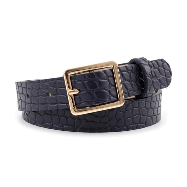 F DREAM Womens Belt Leather Waist Belt Square Gold Buckle Belt for Women & Girls (Black-28 Inch)