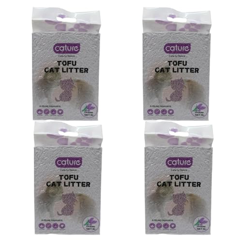 Cature Care by Nature Tofu Cat Litter Natural Flushable Clumping Litter Plant Based Biodegradable Ultra Odour Control 99% Dust Free Low Tracking Cat Litter (Lavender, 6L, Pack4)
