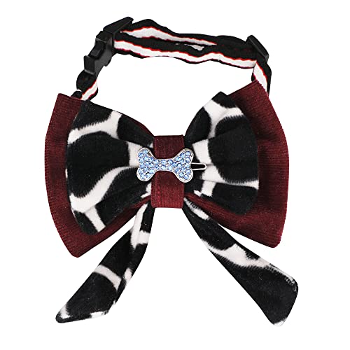 Lulala Dog Leopard Print Velvet Bow with Detachable Brooch Dog Costumes Bowties for Dogs Wedding Valentines Suit Groom(S,Maroon-Black)