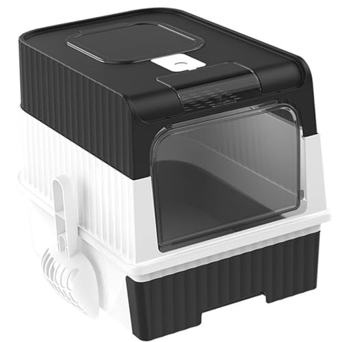 Cature Cat Toilet Foldable Large Cat, with Front Door Pull Out Drawer Types Cat Litter Basin Kitty Kitten Potty, Black
